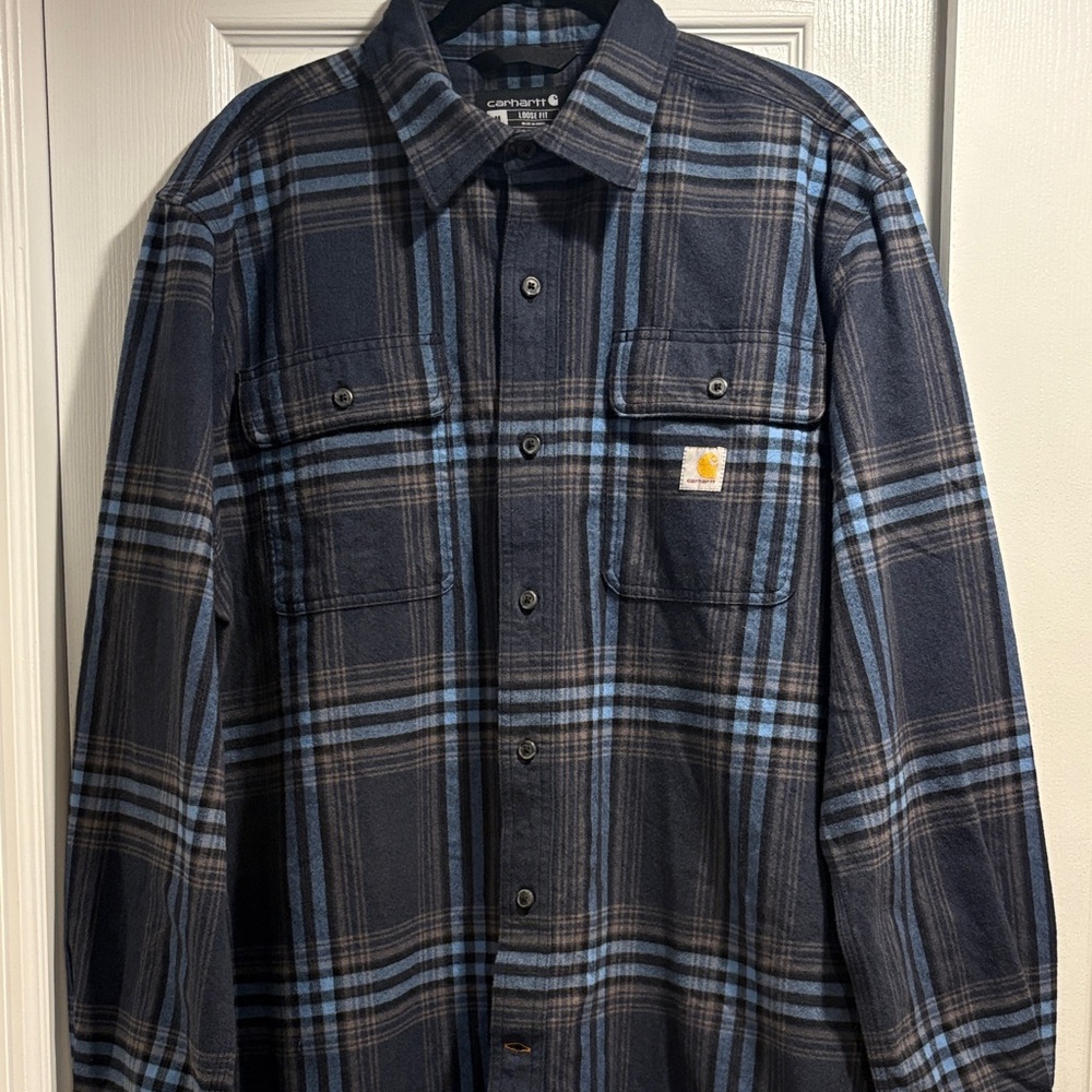 Carhartt Dark Navy & Light Blue Plaid Work Shirt